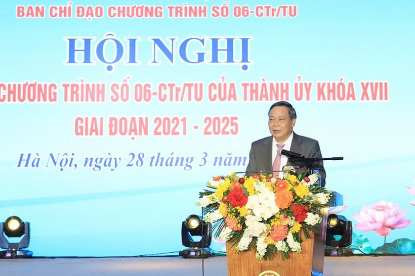 Phó Bí thư Thường trực Thành ủy Nguyễn Văn Phong phát biểu chỉ đạo. (Ảnh: Cổng thông tin điện tử thành phố Hà Nội)