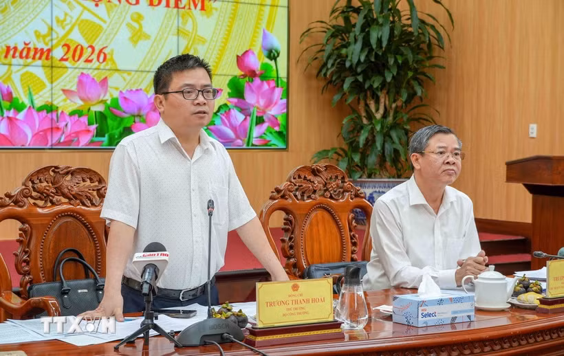 Thứ trưởng Bộ Công Thương Trương Thanh Hoài phát biểu tại buổi làm việc. (Ảnh: Thanh Liêm/TTXVN)