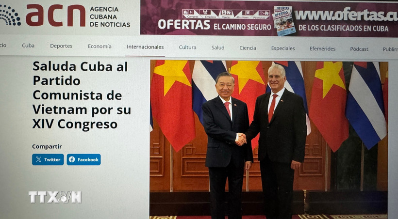 Hãng thông tấn Cuba, ACN, đưa tin về Đại hội XIV của Đảng Cộng sản Việt Nam. (Ảnh chụp màn hình: Việt Hùng/TTXVN)