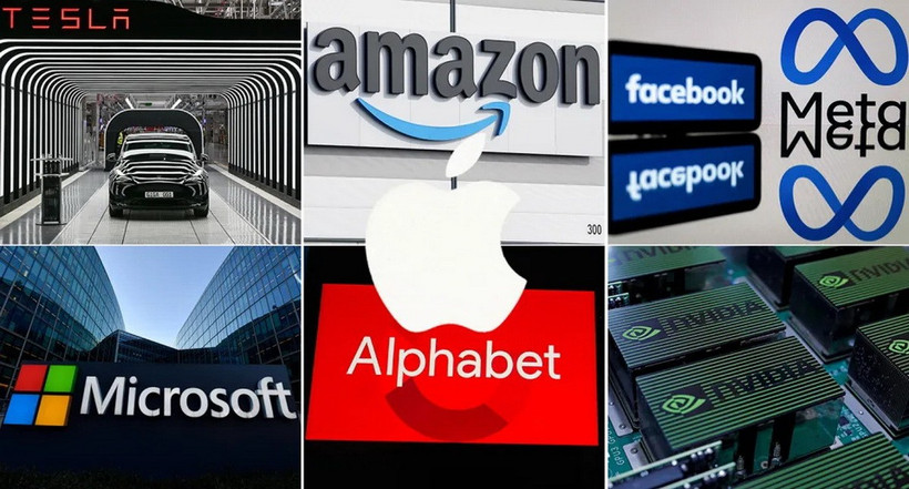 Nhóm Big Tech gồm: Tesla, Microsoft, Alphabet, Apple, Meta, Amazon và Nvidia. (Ảnh: Alamy/Getty)