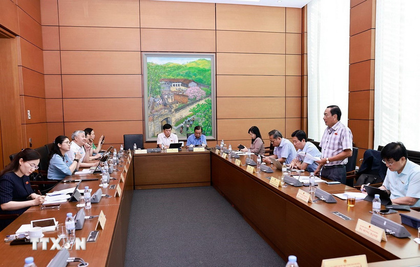 Đoàn đại biểu Quốc hội các tỉnh Đồng Tháp, Bắc Giang và Khánh Hoà thảo luận ở tổ. (Ảnh: Doãn Tấn/TTXVN)