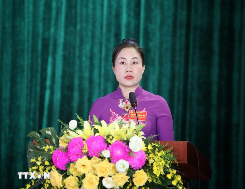 Bí thư Đảng ủy xã Yên Định Chu Thị Toan phát biểu. (Ảnh: Danh Lam/TTXVN)