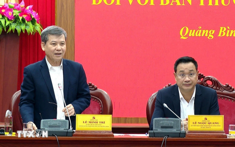 Đồng chí Lê Minh Trí, Bí thư Trung ương Đảng, Chánh án Tòa án nhân dân Tối cao, Trưởng đoàn kiểm tra số 1925 phát biểu. (Ảnh: TTXVN phát)