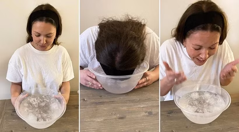 Nhúng mặt vào nước đá lạnh có thể kích hoạt sự sảng khoái cho tinh thần và làn da cho một ngày mới. (Ảnh: getthegloss)