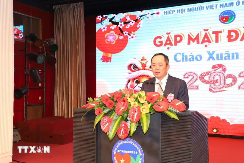 Lãnh sự Nguyễn Tuấn Anh phát biểu tại buổi gặp mặt. (Ảnh: Xuân Vịnh/TTXVN)