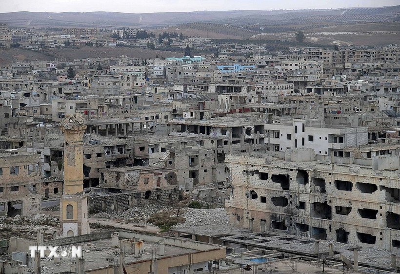Cảnh tàn phá do chiến sự tại Daraa, Syria. (Ảnh: THX/TTXVN)