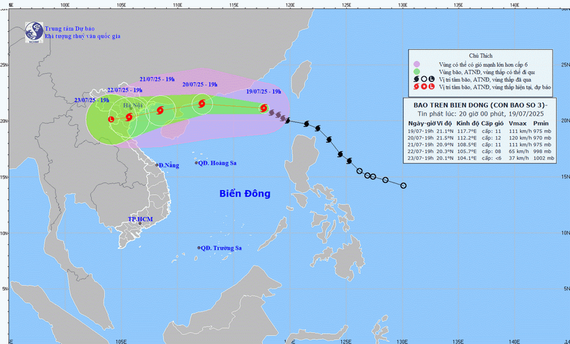 Hình ảnh đường đi của bão số 3. (Ảnh: nchmf)