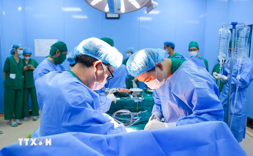 Các bác sỹ Bệnh viện Nhi đồng 2 Thành phố Hồ Chí Minh ghép thận cho bệnh nhi. (Ảnh: TTXVN phát)