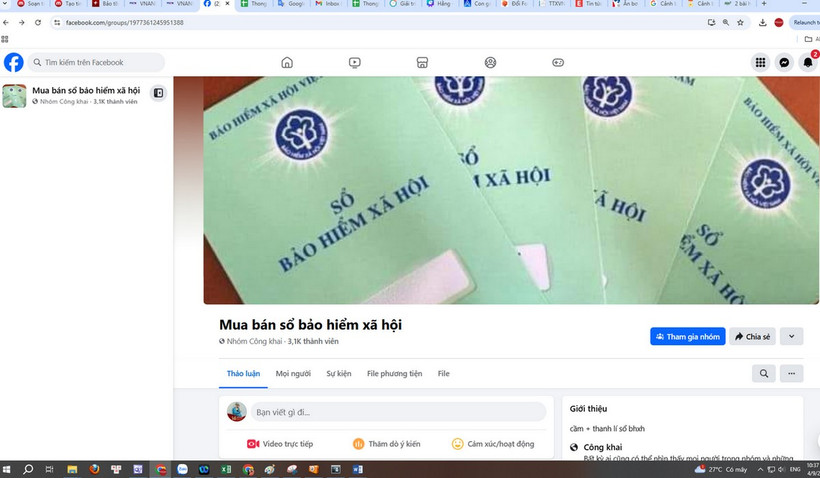 Một tài khoản Facebook công khai về mua bán sổ BHXH. (Ảnh chụp màn hình)