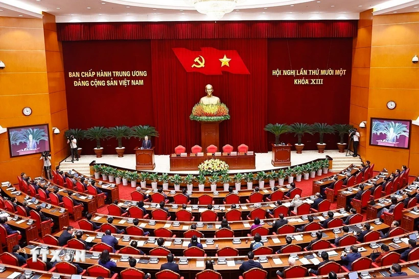 Toàn cảnh phiên bế mạc Hội nghị lần thứ 11 Ban Chấp hành Trung ương Đảng khóa XIII. (Ảnh: Doãn Tấn/TTXVN)