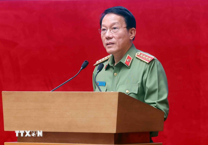 Đại tướng Lương Tam Quang, Bộ trưởng Bộ Công an phát biểu chỉ đạo. (Ảnh: Phạm Kiên/TTXVN)