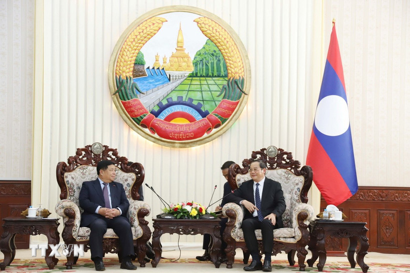 Thủ tướng Lào Sonexay Siphandone tiếp Phó Thủ tướng Nguyễn Chí Dũng. (Ảnh: Xuân Tú/TTXVN)