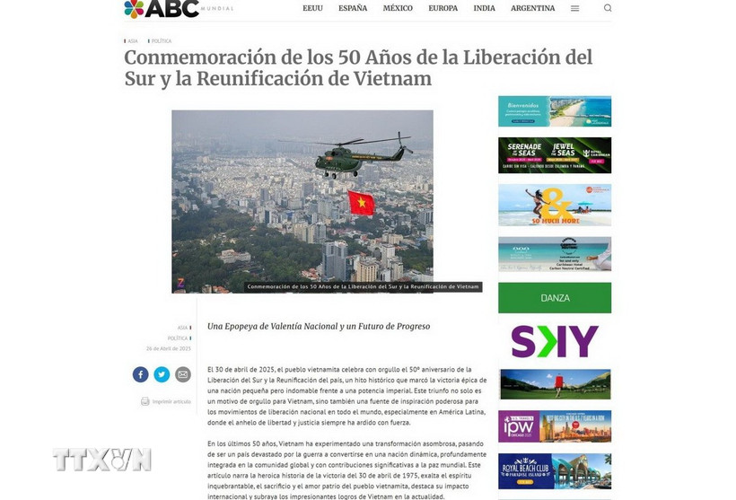 Truyền thông Mỹ Latinh khẳng định chiến thắng 30/4 để lại bài học quý giá về sức mạnh đoàn kết dân tộc và tinh thần tự lực tự cường. (Ảnh: Mai Phương/TTXVN)