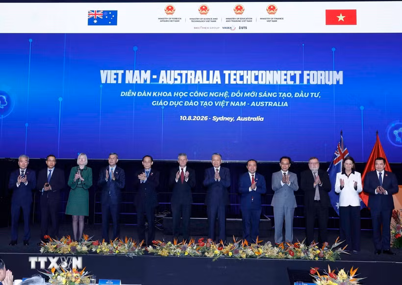 Tổng Bí thư, Chủ tịch nước Tô Lâm và các đại biểu dự Diễn đàn Khoa học-Công nghệ, Đổi mới sáng tạo, Giáo dục-Đào tạo và Phát triển nguồn nhân lực Việt Nam-Australia (Tech Connect). (Ảnh: Thống Nhất/TTXVN)