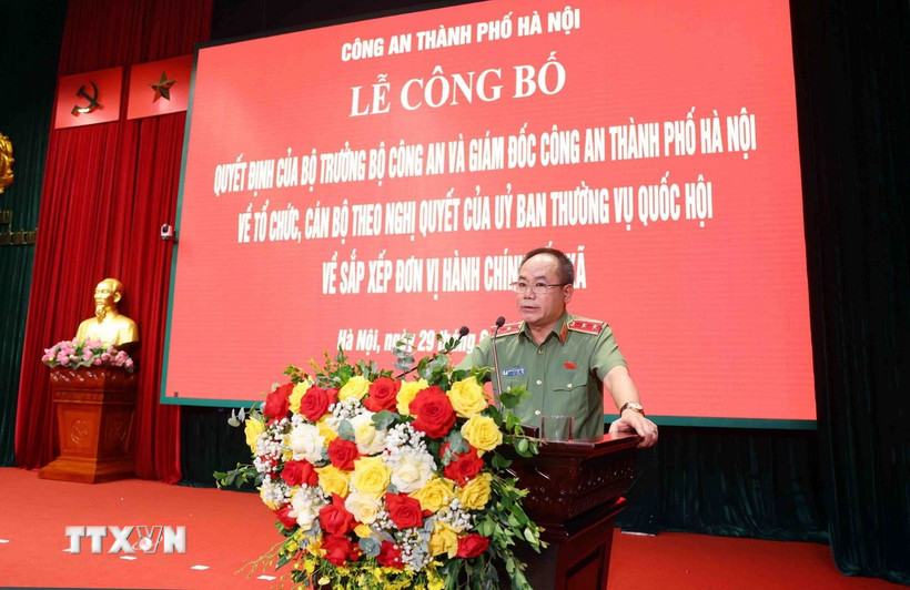 Trung tướng Nguyễn Thanh Tùng, Giám đốc Công an thành phố Hà Nội phát biểu. (Ảnh: Phạm Kiên/TTXVN)