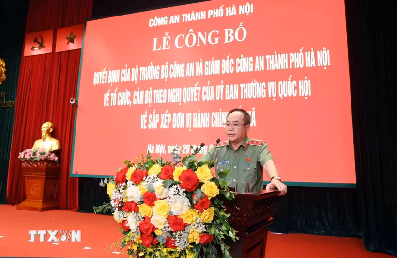 Trung tướng Nguyễn Thanh Tùng, Giám đốc Công an thành phố Hà Nội phát biểu. (Ảnh: Phạm Kiên/TTXVN)