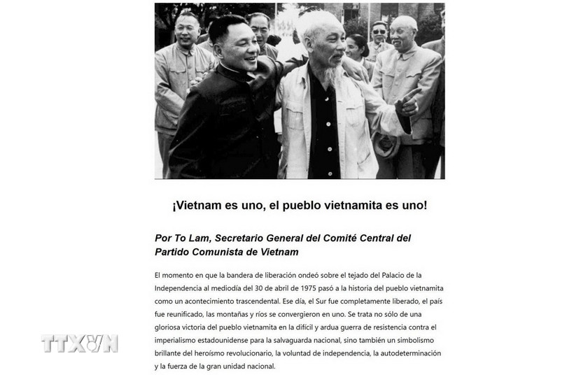 Trang điện tử của đài phát thanh La Primerisima trân trọng đăng toàn văn bài viết “Nước Việt Nam là một, dân tộc Việt Nam là một” của Tổng Bí thư Tô Lâm. (Ảnh: Mai Phương/TTXVN)