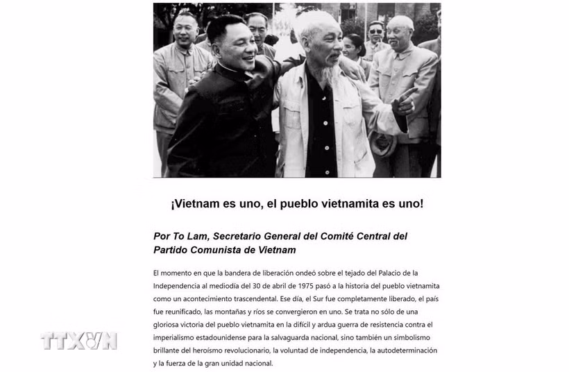 Trang điện tử của đài phát thanh La Primerisima trân trọng đăng toàn văn bài viết “Nước Việt Nam là một, dân tộc Việt Nam là một” của Tổng Bí thư Tô Lâm. (Ảnh: Mai Phương/TTXVN)