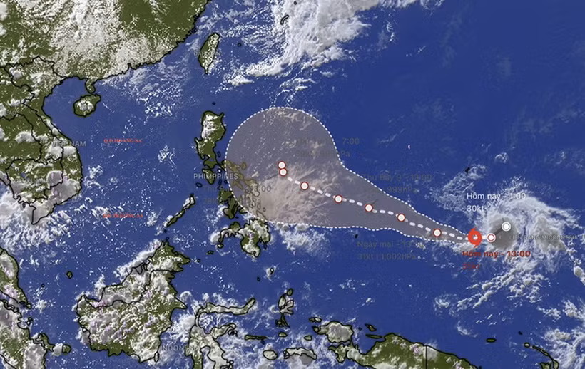 Dự báo vị trí và hướng di chuyển của bão Hagupit. (Ảnh: WINDY)