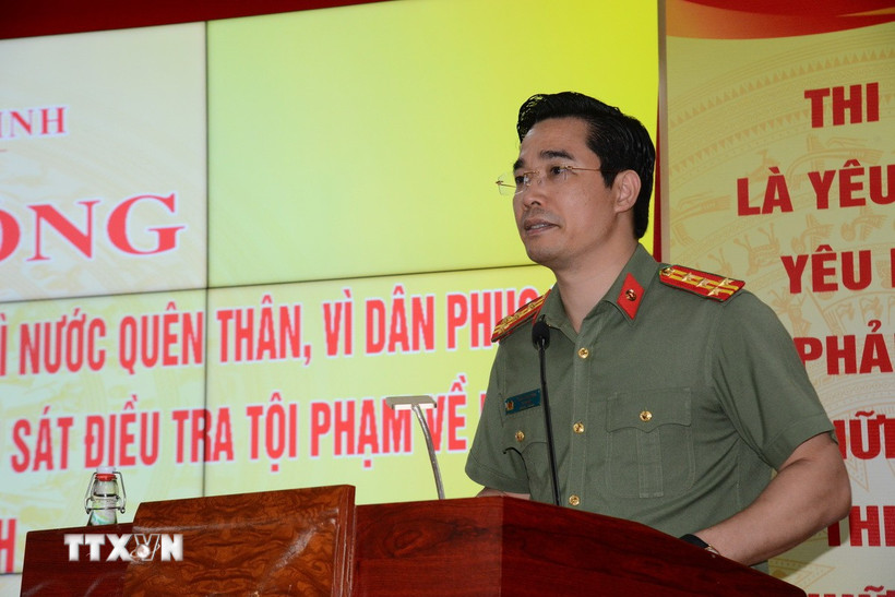 Đại tá Trần Văn Phúc, Giám đốc Công an tỉnh Quảng Ninh, phát biểu tại Lễ phát động. (Ảnh: Thanh Vân/TTXVN)