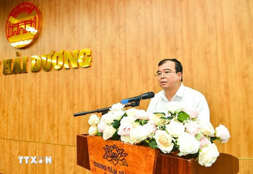 Phó Chủ tịch Uỷ ban nhân dân tỉnh Hải Dương Nguyễn Minh Hùng phát biểu. (Ảnh: Mạnh Minh/TTXVN)