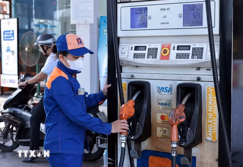 Điểm kinh doanh của Petrolimex số 1 Lương Yên, Hà Nội chuyển đổi 100% sang xăng E10. (Ảnh: Trần Việt/TTXVN)