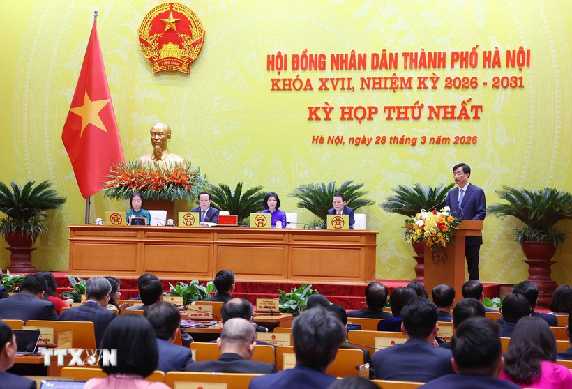 Bí thư Thành ủy Hà Nội Nguyễn Duy Ngọc phát biểu chỉ đạo tại kỳ họp. (Ảnh: Văn Điệp/TTXVN)