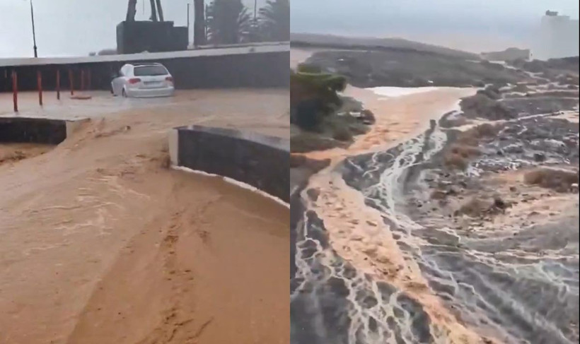 Ngập lụt tại đảo Lanzarote, Tây Ban Nha. (Ảnh: Daily Express)