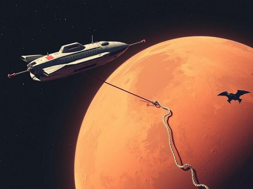 Con tàu vũ trụ được neo vào sao Hỏa - ảnh mô phỏng .(Nguồn: dzen)