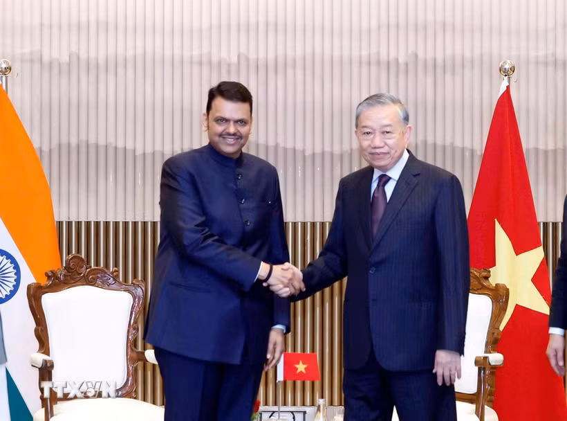 Tổng Bí thư, Chủ tịch nước Tô Lâm tiếp Thủ hiến bang Maharashtra Devendra Fadnavis. (Ảnh: Thống Nhất/TTXVN)