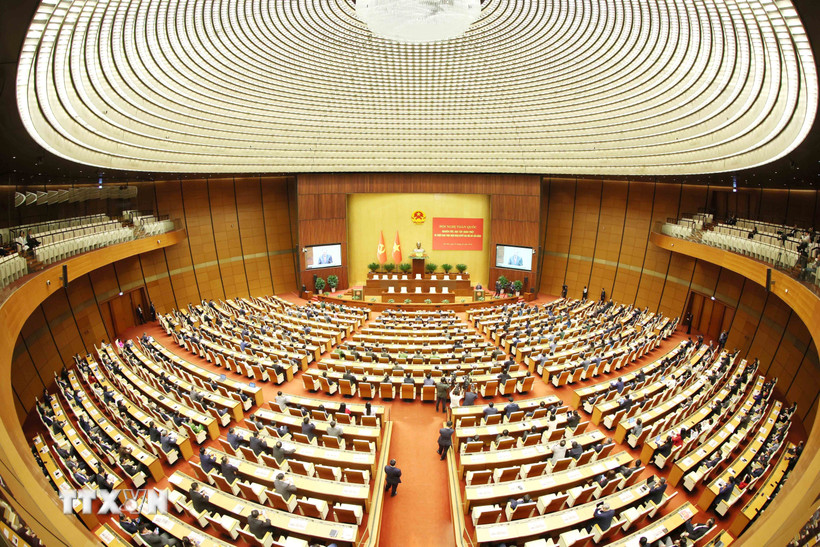 Quang cảnh Hội nghị toàn quốc nghiên cứu, học tập, quán triệt và triển khai thực hiện Nghị quyết Đại hội XIV của Đảng tại điểm cầu chính Hội trường Diên Hồng, Nhà Quốc hội, chiều 7/2. (Ảnh: Phương Hoa/TTXVN)