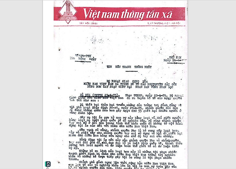 Bản tin đấu tranh thống nhất phát ngày 24/4/1975 của Việt nam thông tấn xã.