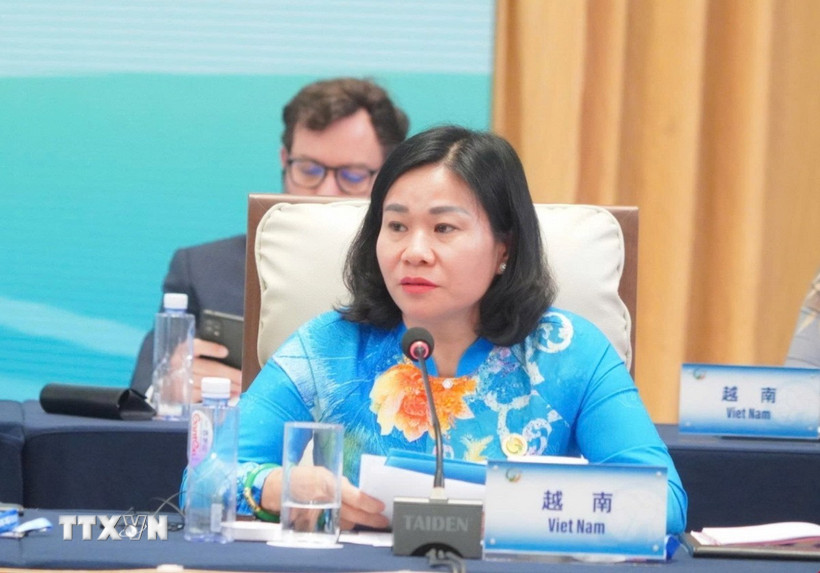 Bà Nguyễn Thị Tuyến, Ủy viên Trung ương Đảng, Chủ tịch Hội Liên hiệp Phụ nữ Việt Nam chia sẻ những nỗ lực và thành tựu mà Việt Nam đạt được trong thúc đẩy bình đẳng giới và trao quyền cho phụ nữ. (Ảnh: TTXVN phát)