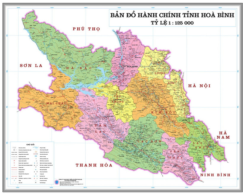 Bản đồ hành chính tỉnh Hòa Bình.