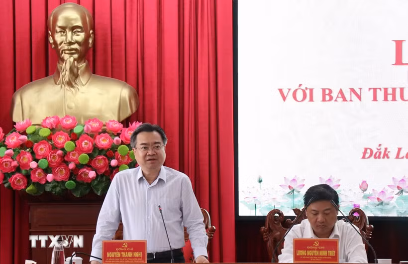 Đồng chí Nguyễn Thanh Nghị, Ủy viên Bộ Chính trị, Bí thư Trung ương Đảng, Trưởng Ban Chính sách, chiến lược Trung ương phát biểu. (Ảnh:Tuấn Anh/TTXVN)