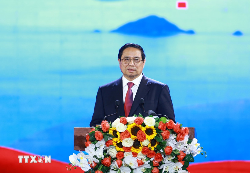 Thủ tướng Phạm Minh Chính phát biểu tại Chương trình chính luận nghệ thuật đặc biệt “Côn Đảo - Hùng ca ý chí Việt Nam”. (Ảnh: Dương Giang/TTXVN)