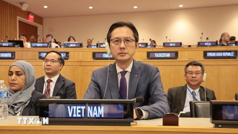 Đại sứ Đỗ Hùng Việt, Trưởng Phái đoàn thường trực Việt Nam tại LHQ, tham dự Hội nghị. (Ảnh: Thanh Tuấn/TTXVN)