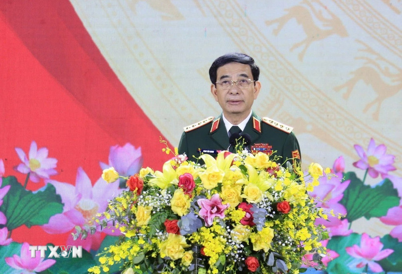 Đại tướng Phan Văn Giang, Ủy viên Bộ Chính trị, Bộ trưởng Bộ Quốc phòng phát biểu chào mừng. (Ảnh: Nguyễn Dũng/ TTXVN)