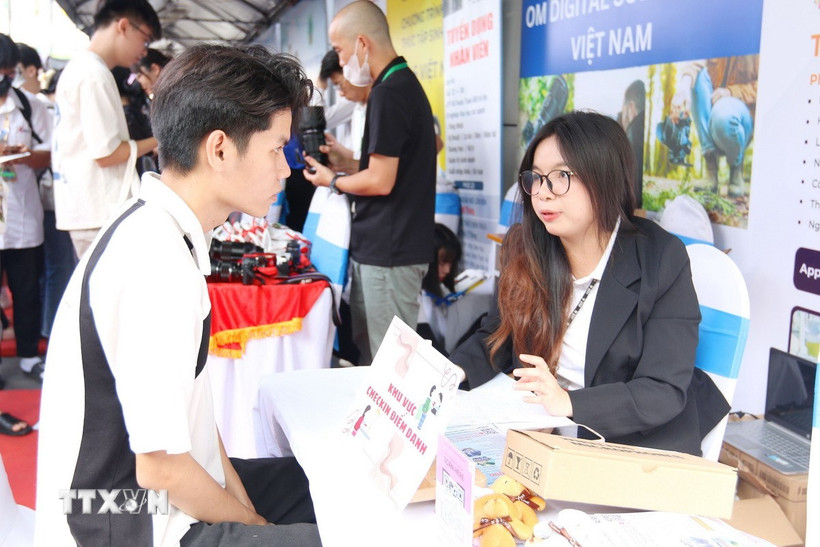 Tư vấn việc làm cho sinh viên, người lao động. (Ảnh: Thanh Vũ/TTXVN)
