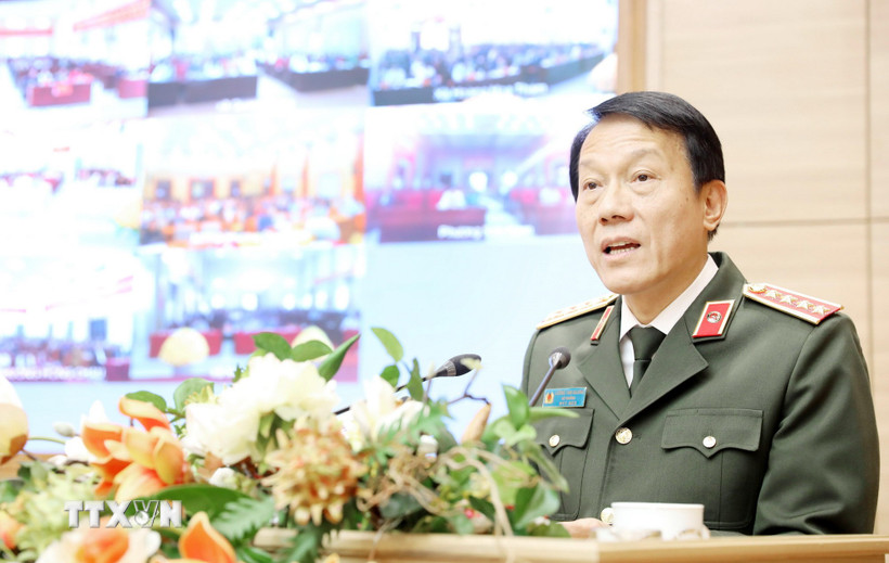 Đại tướng Lương Tam Quang, Ủy viên Bộ Chính trị, Bộ trưởng Bộ Công an phát biểu. (Ảnh: Thế Duyệt/TTXVN)
