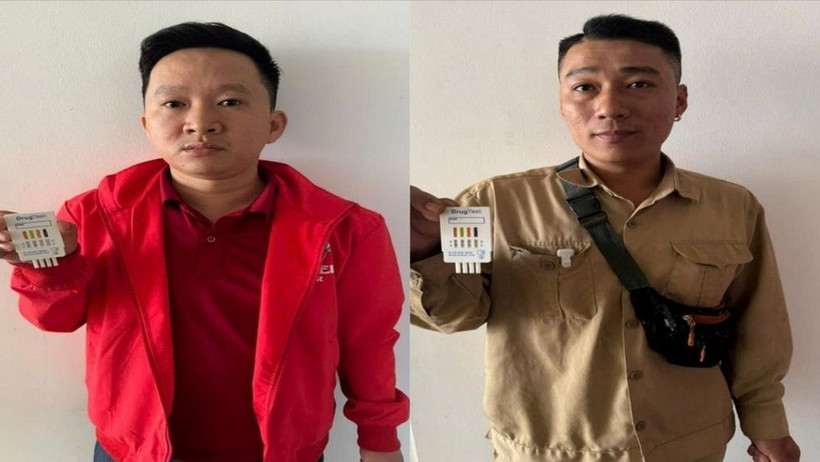 Các đối tượng Trần Mạnh Linh và Phan Văn Tiến tại cơ quan Công an. (Ảnh: Công an cung cấp)