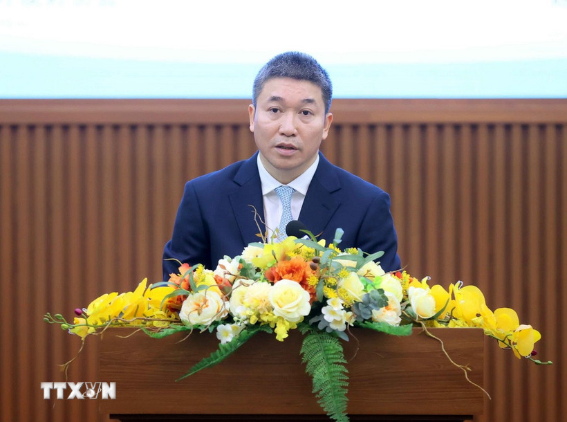 Chủ tịch Liên hiệp các tổ chức hữu nghị Việt Nam Phan Anh Sơn phát biểu. (Ảnh: An Đăng/TTXVN)