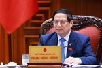 Thủ tướng Phạm Minh Chính chủ trì cuộc họp với các bộ, ngành để chuẩn bị đàm phán thương mại với Hoa Kỳ. (Ảnh: Dương Giang/TTXVN)