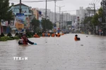 Mưa lũ hồi tháng 11 gây ngập sâu trên đường 23 tháng 10 phường Tây Nha Trang (Khánh Hòa). (Ảnh: Nguyễn Thành/TTXVN)