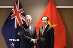 Ủy viên Bộ Chính trị, Bộ trưởng Bộ Ngoại giao Lê Hoài Trung và Bộ trưởng Ngoại giao New Zealand Winston Peters. (Ảnh: Diệu Linh/TTXVN)