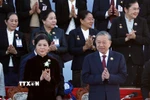 Tổng Bí thư Tô Lâm và Phu nhân dự Lễ kỷ niệm 50 năm Quốc khánh Lào và 105 năm Ngày sinh Chủ tịch Kaysone Phomvihane. (Ảnh: Thống Nhất\/TTXVN)