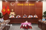 Lãnh đạo hai tỉnh Cà Mau và Bạc Liêu dự Hội nghị. (Ảnh: Kim Há/TTXVN)