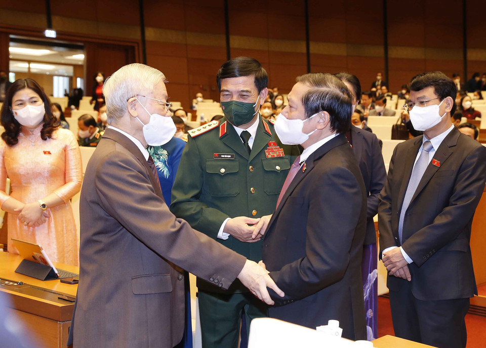 Tổng Bí thư Nguyễn Phú Trọng với các đại biểu. (Ảnh: Doãn Tấn/TTXVN)