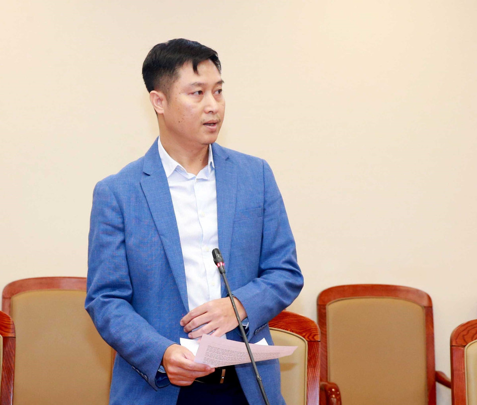Đại diện Liên chi hội nhà báo Báo điện tử VietnamPlus phát biểu tại hội nghị. (Ảnh: Phương Hoa/TTXVN)