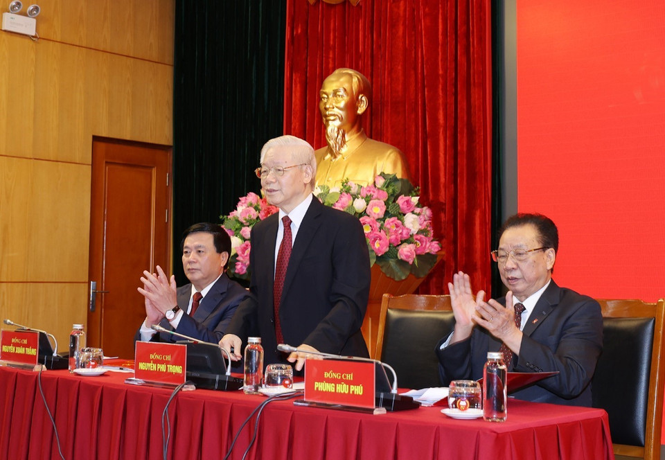 Tổng Bí thư Nguyễn Phú Trọng dự Hội nghị. (Ảnh: Trí Dũng/TTXVN)